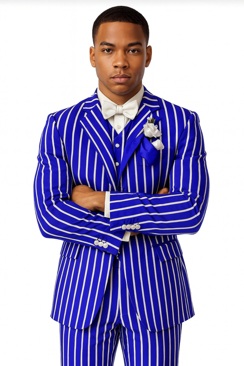 Royal Blue Pinstripe Suit - Light Blue Stripe Suit For Men - Gangster 1920s Style | Alberto Nardoni Royal Blue Pinstripe Suit - Light Blue Stripe Suit For Men - Gangster 1920s Style | Alberto Nardoni