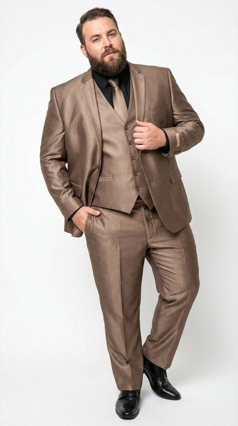 Men’s Bronze Brown Mocco 3 Piece Suit – Modern Formal Suit Set for Wedding, Prom and Business Events Light Brown Coffee Dark Tan