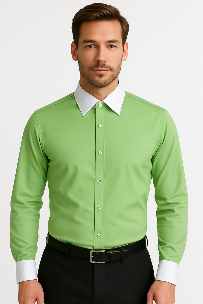 Classic Stylish Fashionable -White Collar Two Toned Contrast white collars Multi-color Men's Dress Shirt