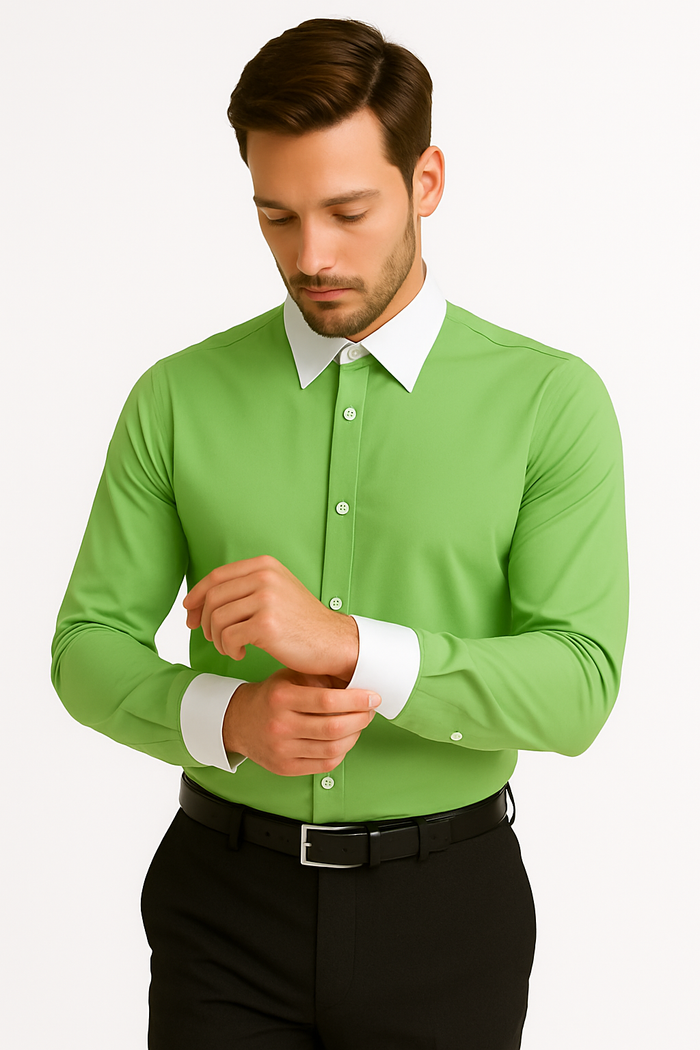 Classic Stylish Fashionable -White Collar Two Toned Contrast white collars Multi-color Men's Dress Shirt