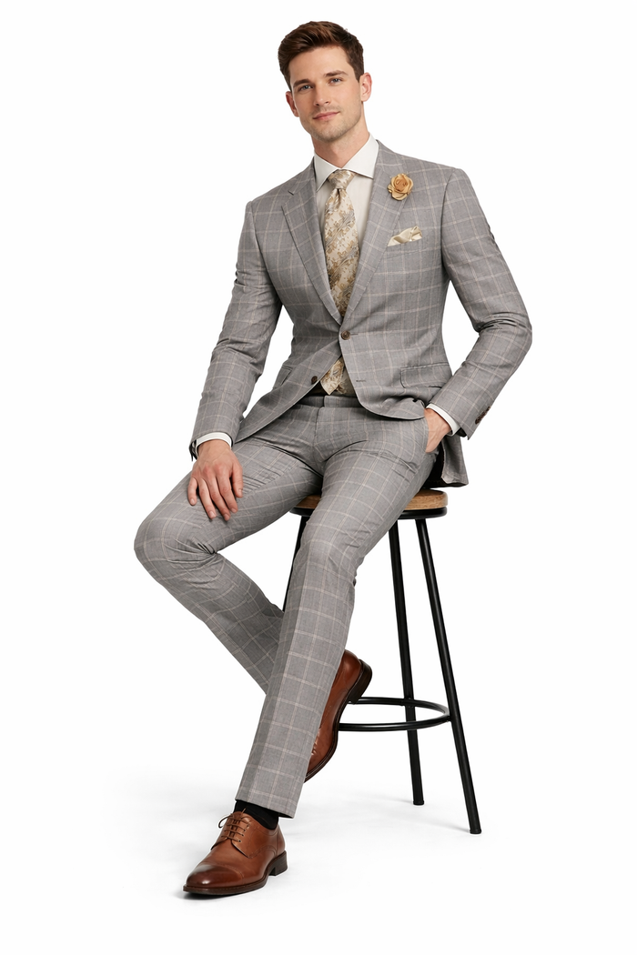Light Grey Plaid Suit - 1920 Vintage Suit
