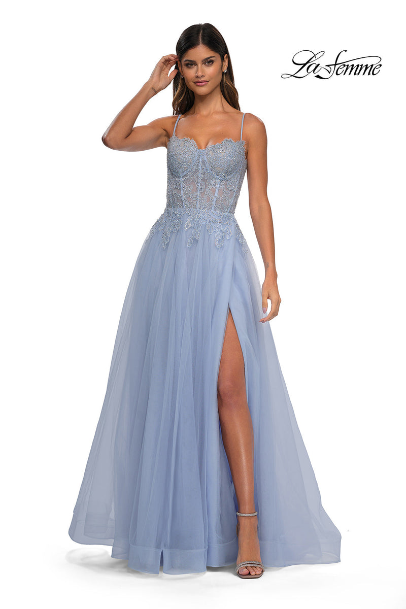 La Femme 32646 Lace Applique Sleeveless Prom Gown