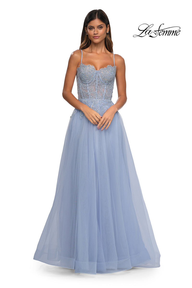 La Femme 32646 Lace Applique Sleeveless Prom Gown