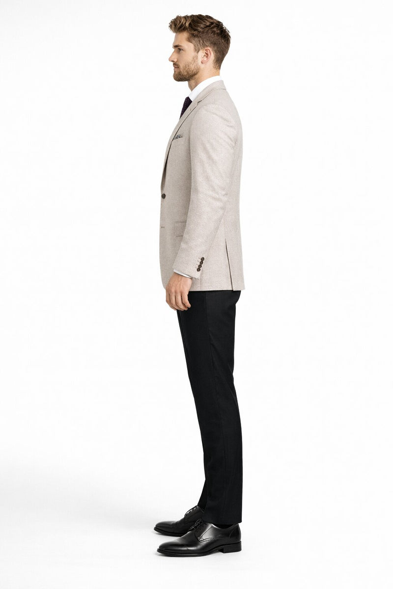 Mens Classic Two Button Linen & Cotton Summer Sport Coat Blazer in Tan Houndstooth