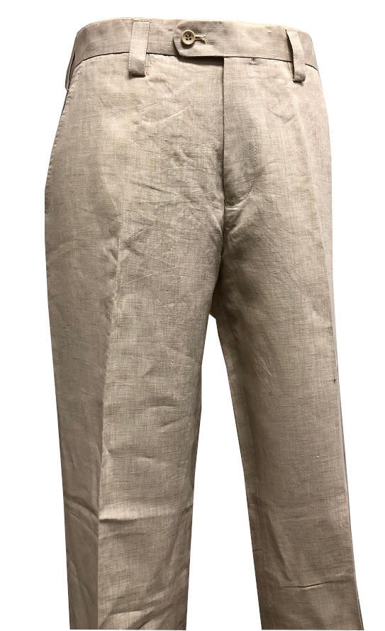 Linen Pants for Men Beige Tan Flat Front P3116-06