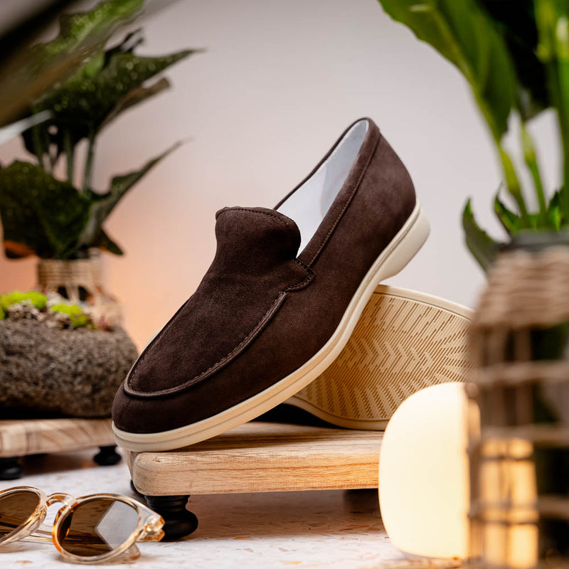 Zelli Livorno Sueded Italian Goatskin Slip-On Loafers in Brown