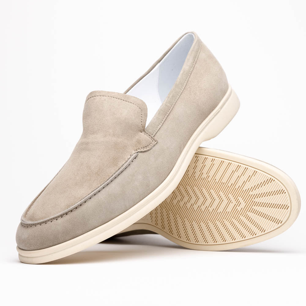 Zelli Livorno Sueded Italian Goatskin Casual Slip-On Loafer in Bone