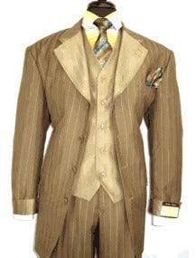 Beige Pinstripe Suit - AlbertoNardoniStore