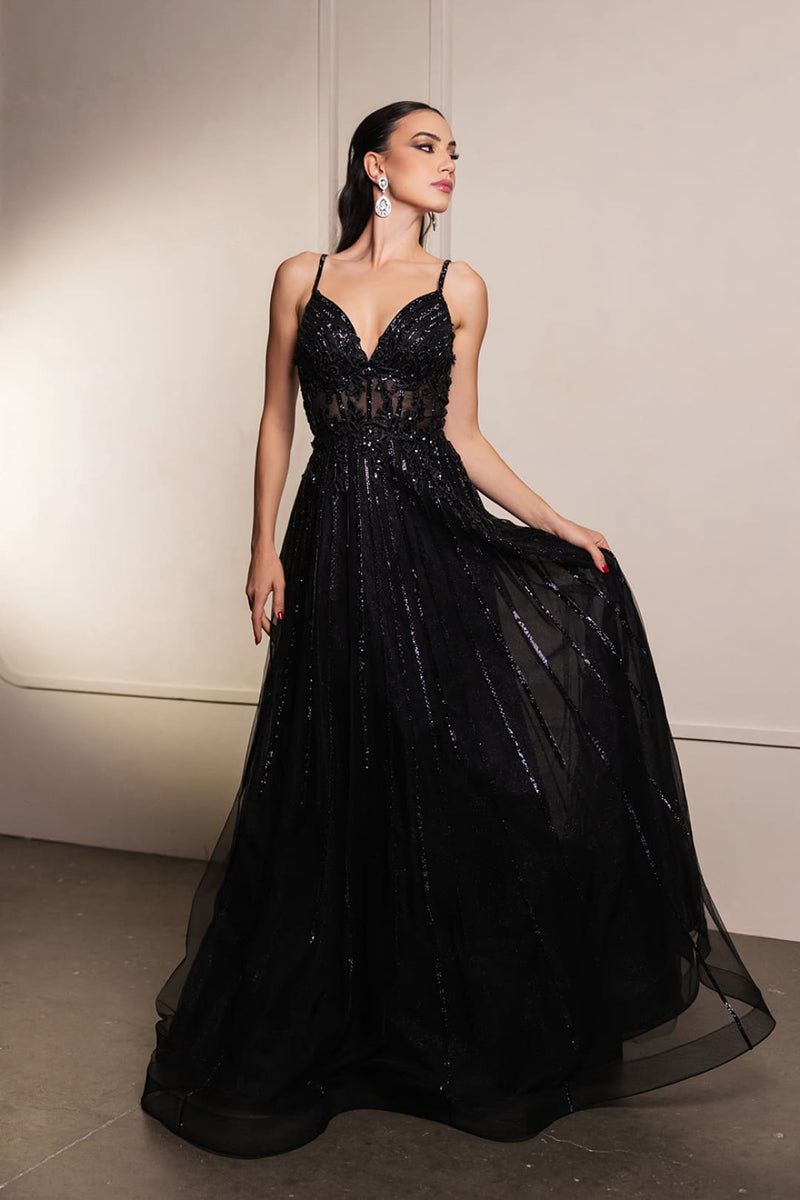 Long Evening Dress V-Neck Sequin A-Line Gown By Royal Queen RQ8143