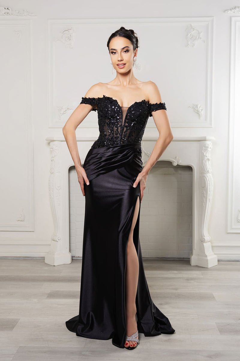Long Formal Dress Off The Shoulder High Slit Gown By May Queen MQ2157