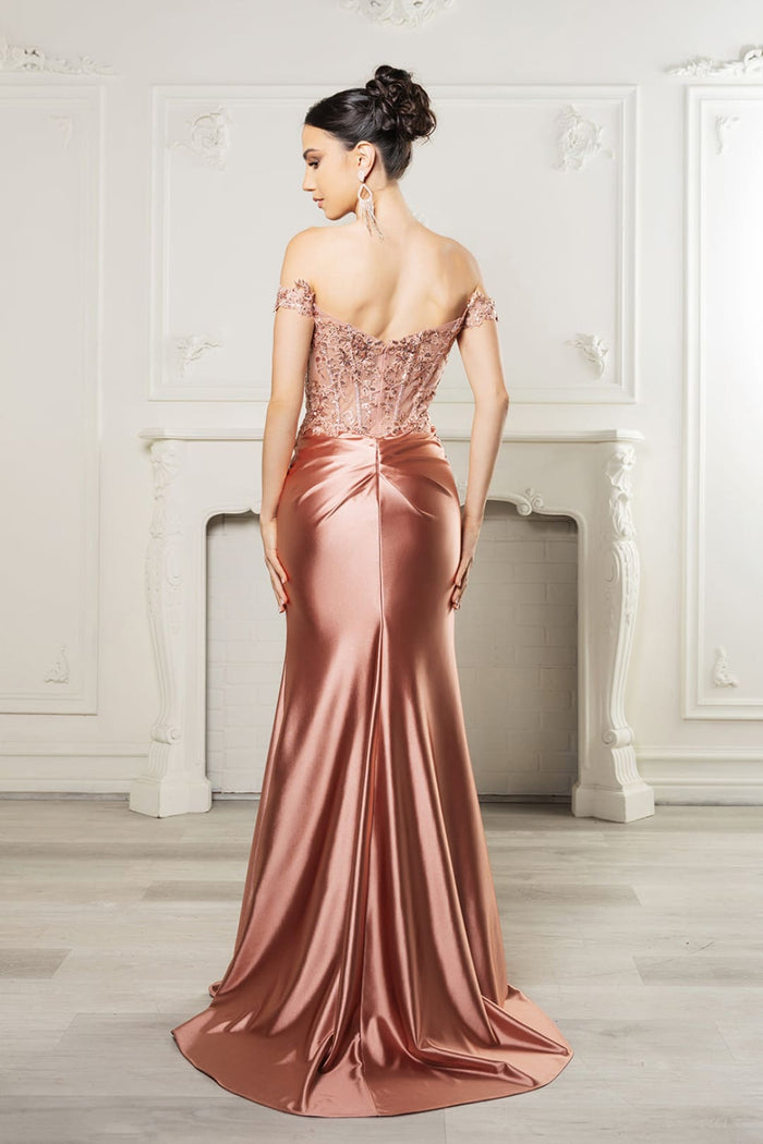 Long Formal Dress Off The Shoulder High Slit Gown By May Queen MQ2157