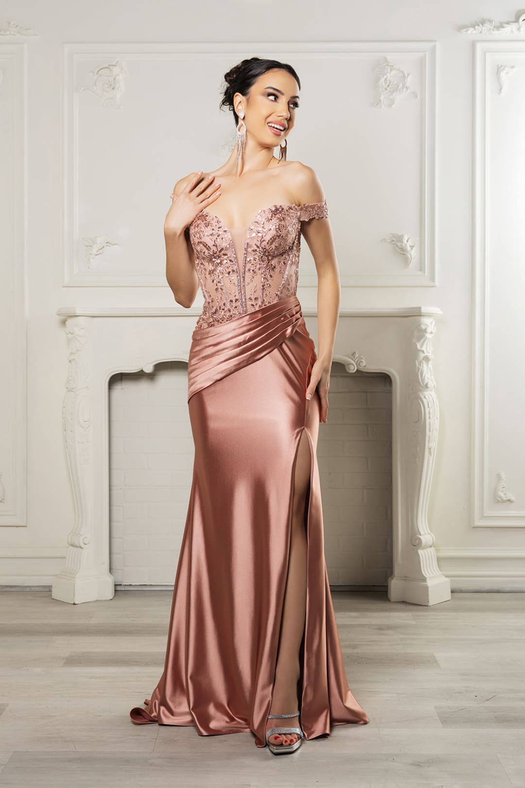 Long Formal Dress Off The Shoulder High Slit Gown By May Queen MQ2157