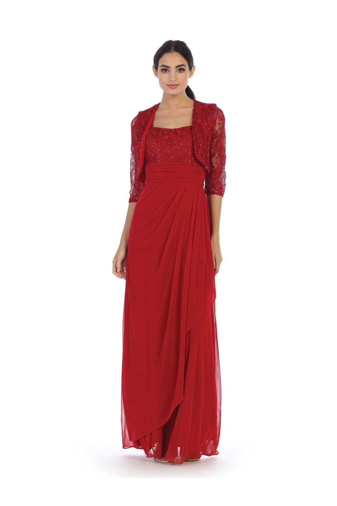 Eva USA 3094 Long Mother Of The Bride Lace Chiffon Jacket Dress