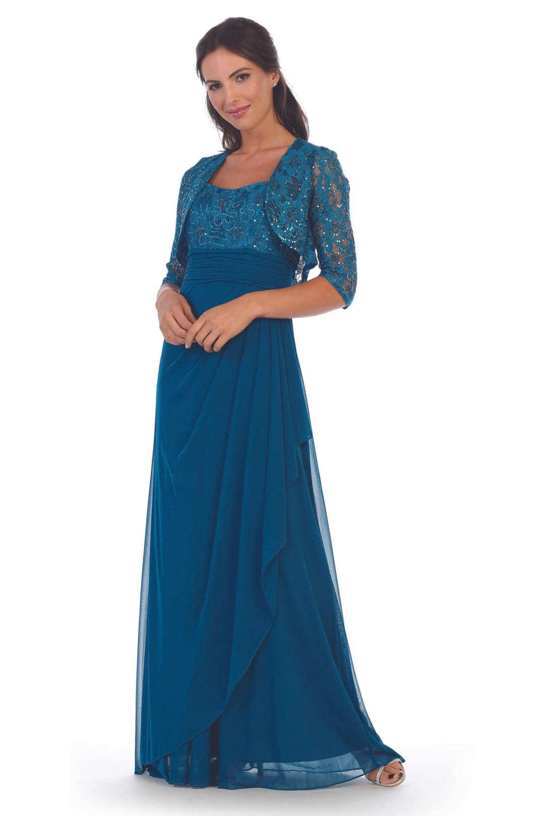 Eva USA 3094 Long Mother Of The Bride Lace Chiffon Jacket Dress