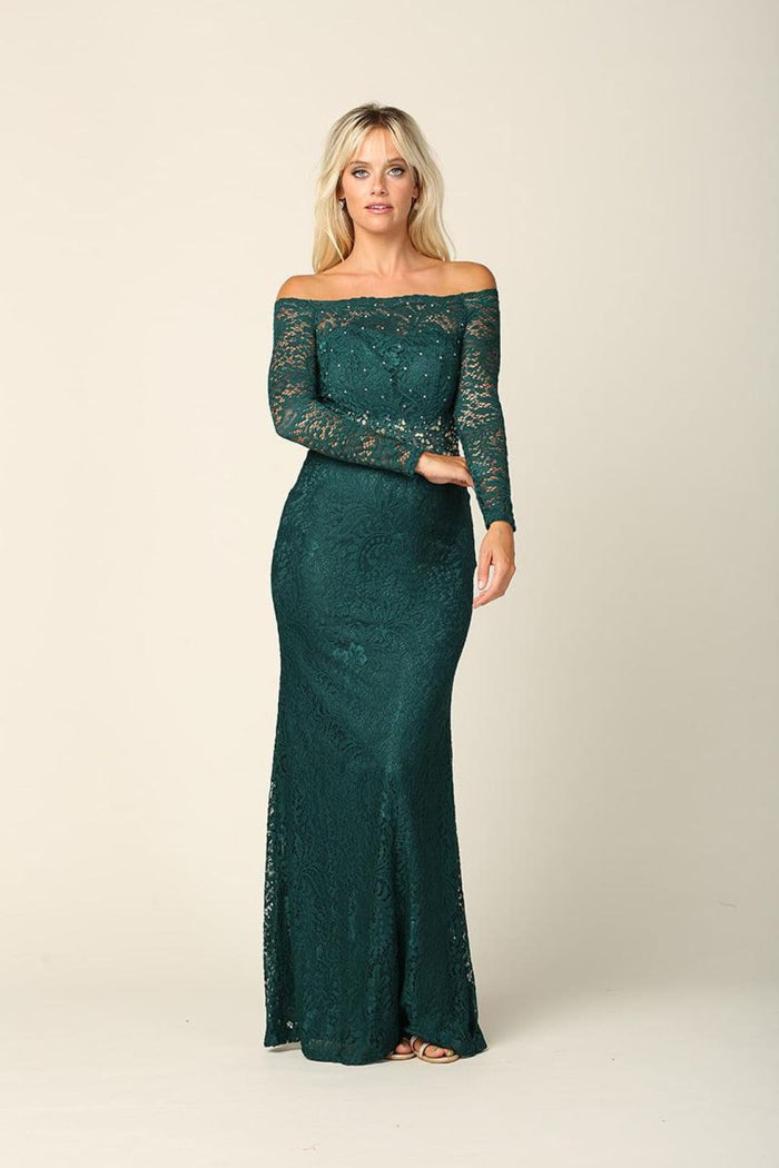 Eva USA 3287 Long Off-Shoulder Formal Lace Evening Party Dress