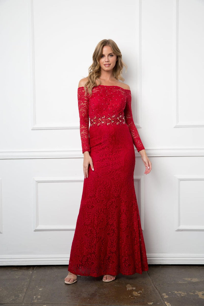 Eva USA 3287 Long Off-Shoulder Formal Lace Evening Party Dress