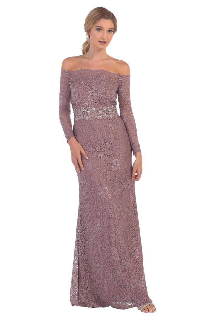 Eva USA 3287 Long Off-Shoulder Formal Lace Evening Party Dress