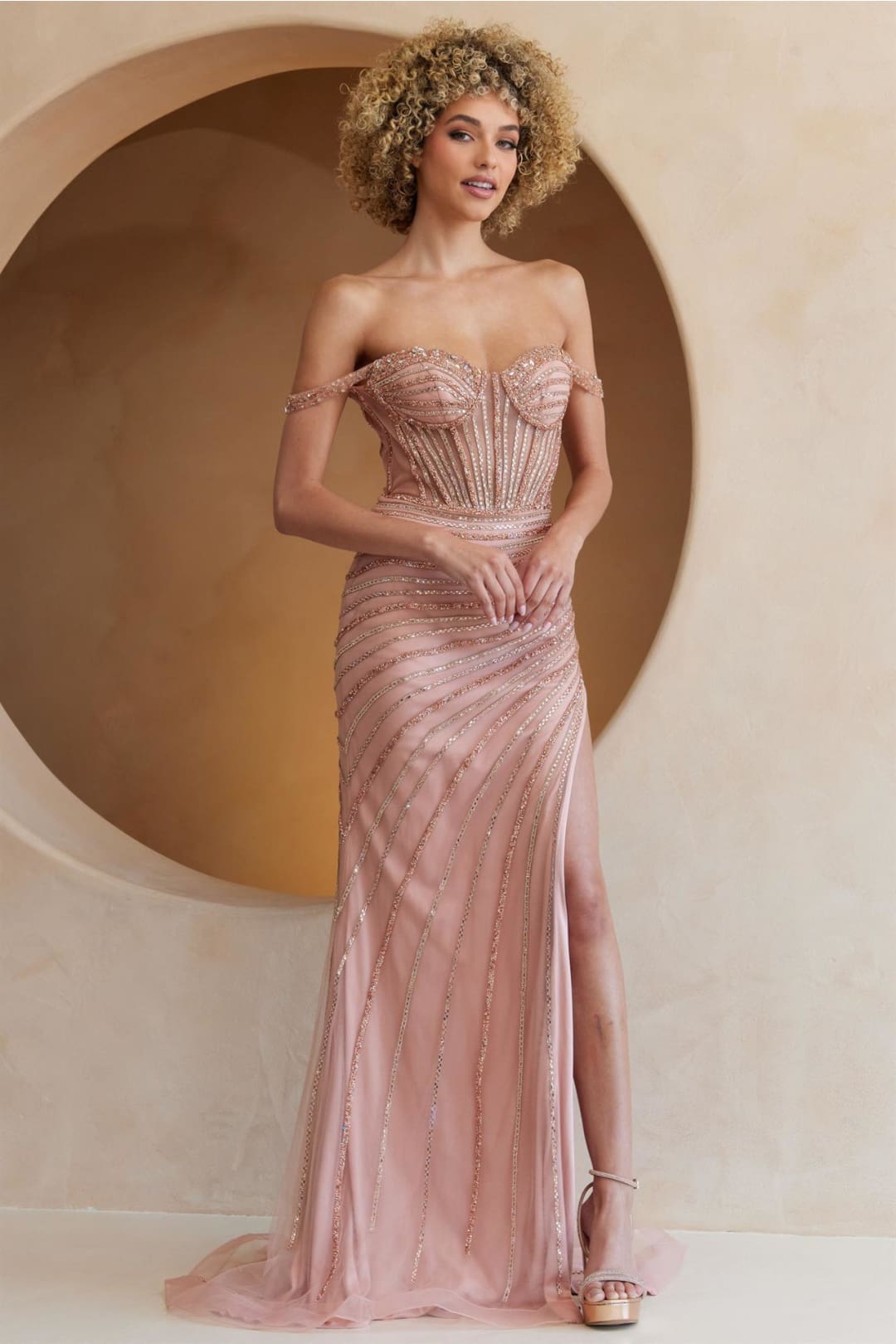 Long Prom Dress Beaded Off Shoulder Evening Gown Amelia Couture TM1029