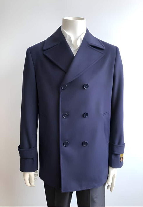 Mens Peacoat For Winter and Fall - Wool Fabric - Navy Coat