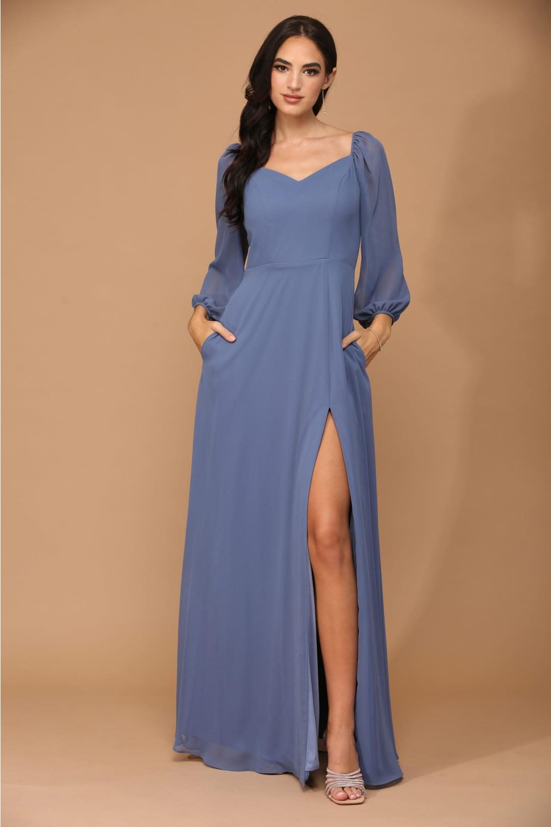 Eva USA 3452 Long Sleeve Formal Chiffon Dress
