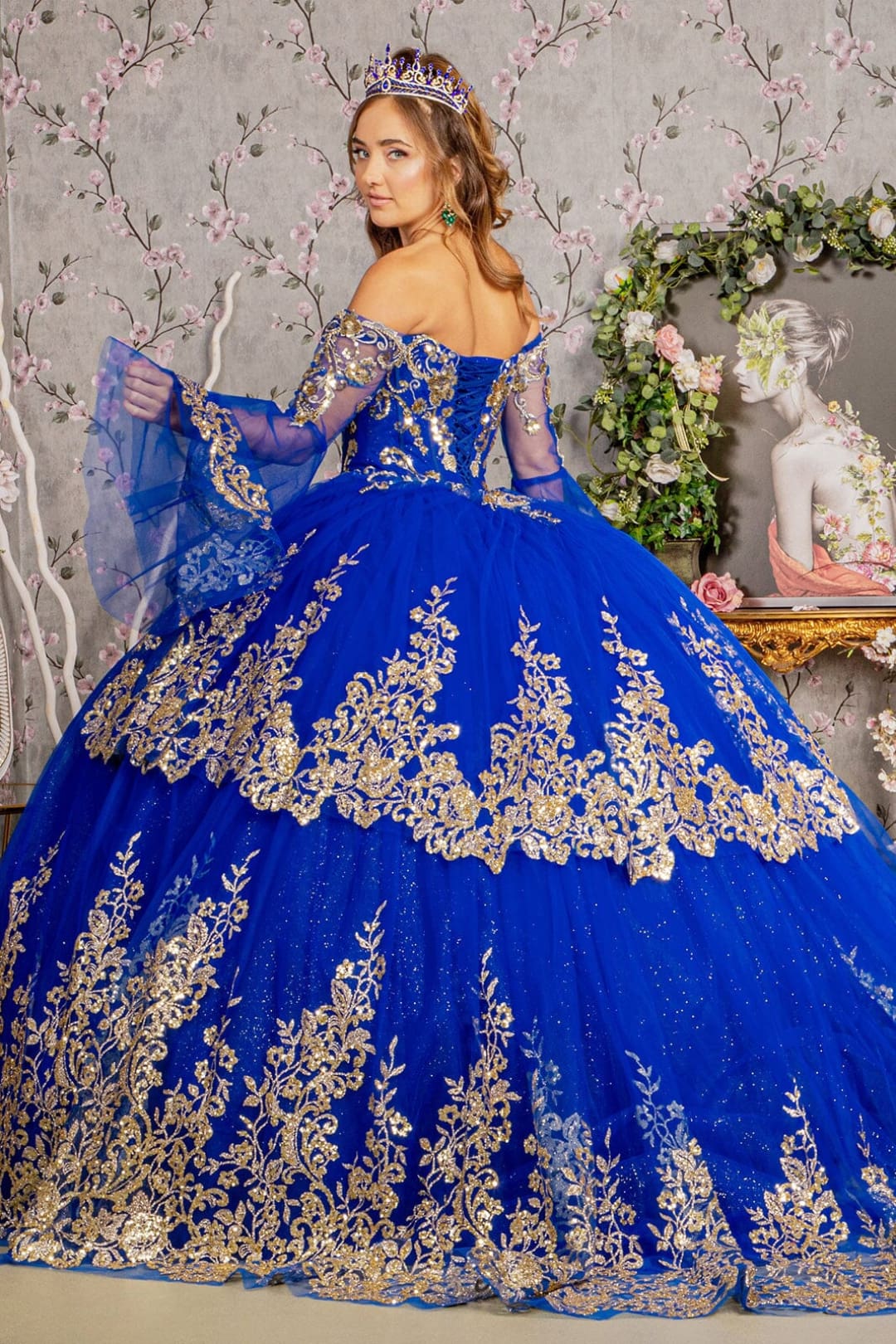 Long Sleeve Off-Shoulder Ball Gown by Elizabeth K GL3184