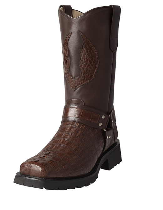 Los Altos Boot - Los Altos Cowboy Boots - Men's Biker Design Genuine Leather Caiman Tail Western Boots with Industrial Sole