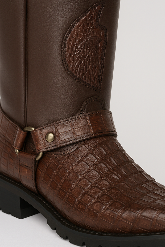 Los Altos Boot - Los Altos Cowboy Boots - Men's Biker Design Genuine Leather Caiman Tail Western Boots with Industrial Sole