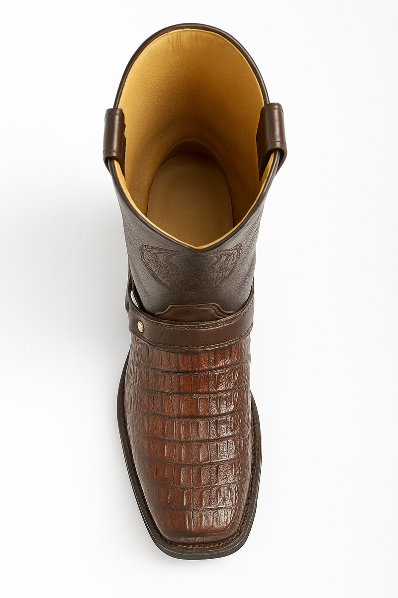 Los Altos Boot - Los Altos Cowboy Boots - Men's Biker Design Genuine Leather Caiman Tail Western Boots with Industrial Sole