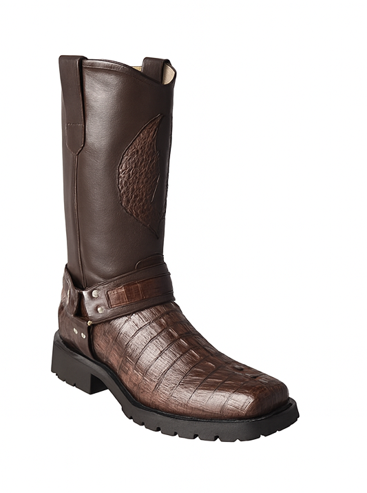 Los Altos Boot - Los Altos Cowboy Boots - Men's Biker Design Genuine Leather Caiman Tail Western Boots with Industrial Sole