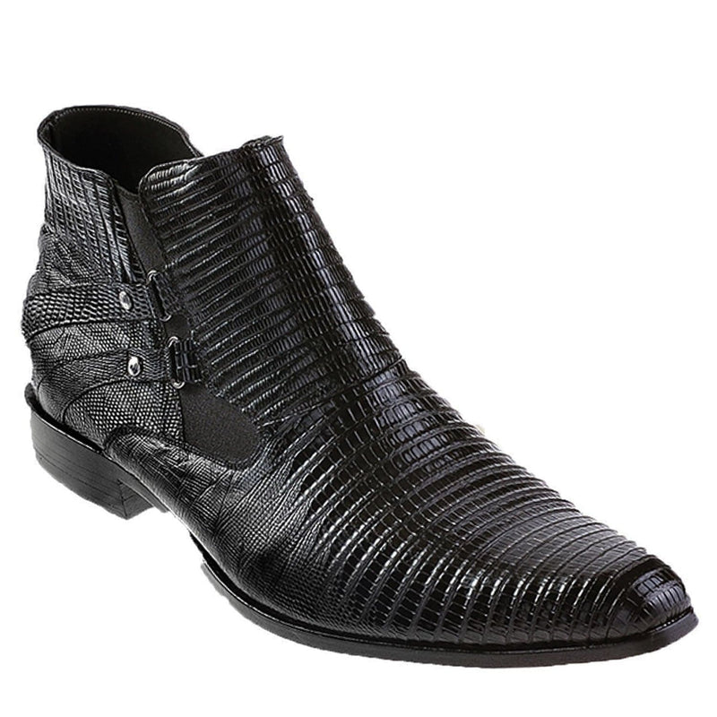 Men's Genuine Teju Lizard Skin Dress Shoes With Zipper Black Color - Los Altos Boots