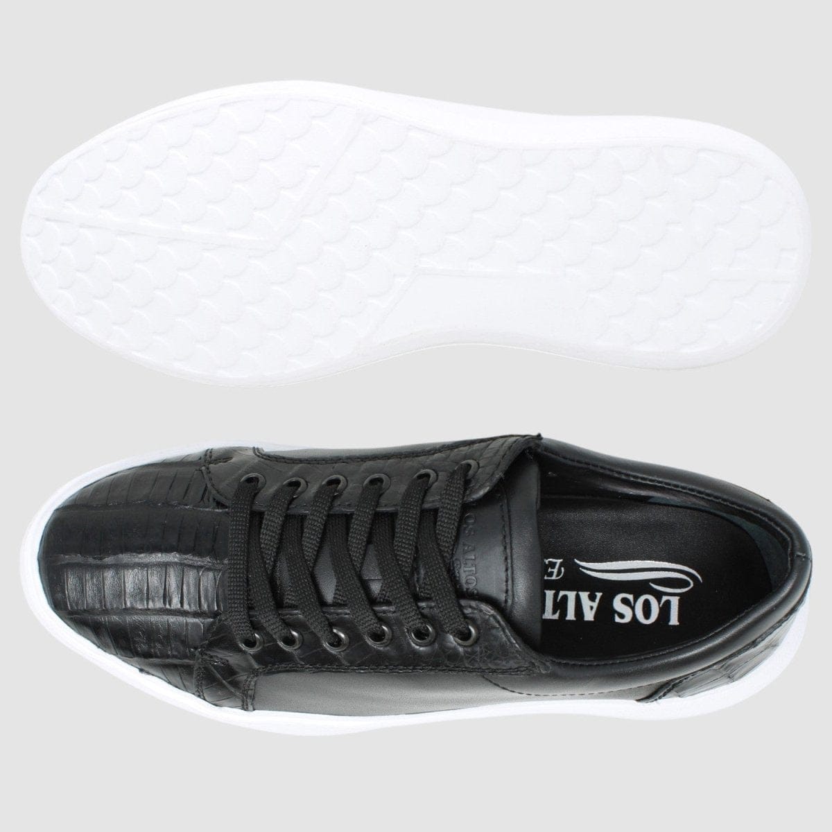 Men's Genuine Caiman Belly Skin and Leather Sneaker Casual Shoes Black Color - Los Altos Boots