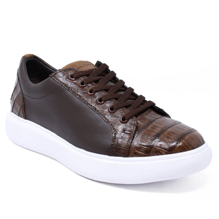 Men's Genuine Caiman Belly Skin and Leather Sneaker Casual Shoes Brown Color - Los Altos Boots