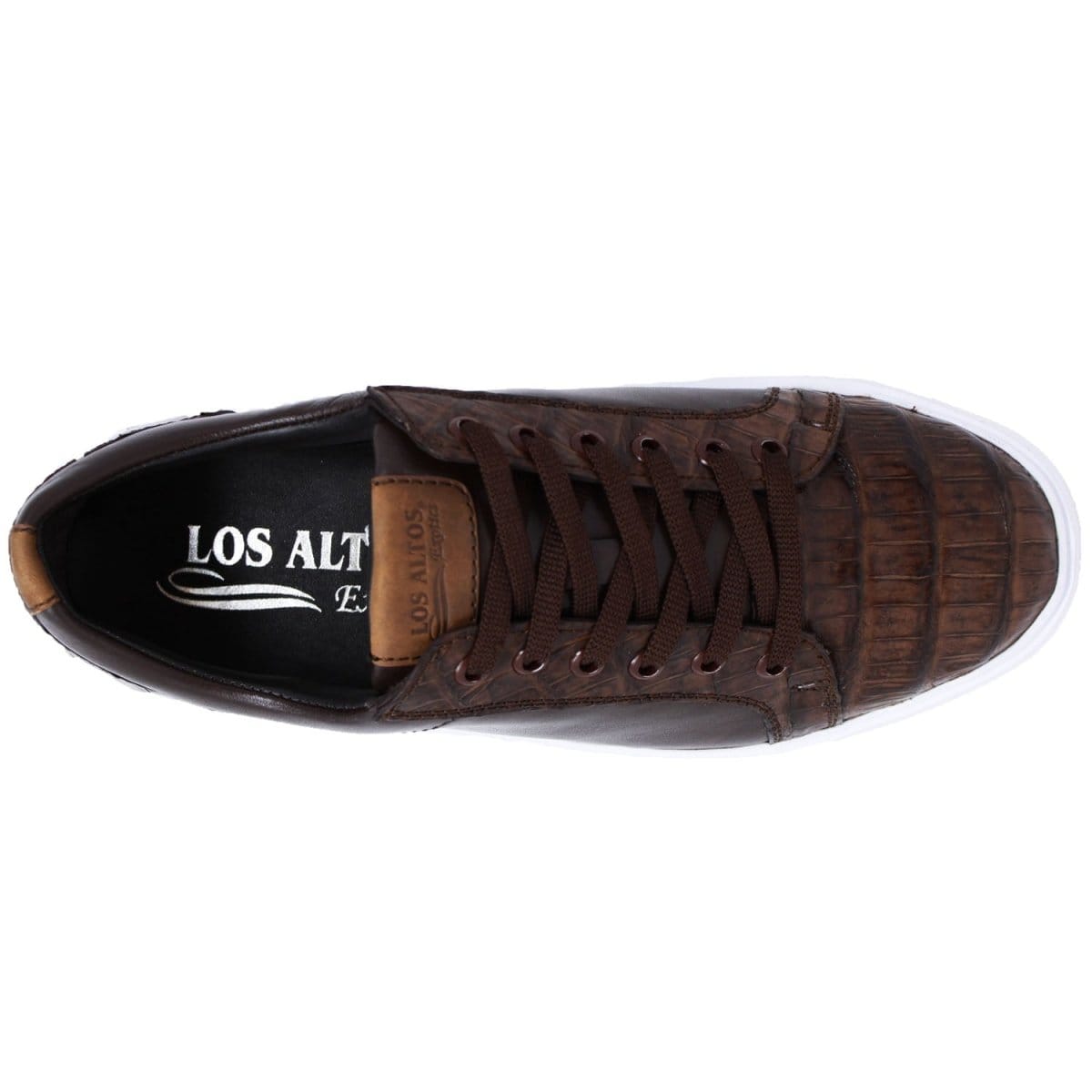 Men's Genuine Caiman Belly Skin and Leather Sneaker Casual Shoes Brown Color - Los Altos Boots