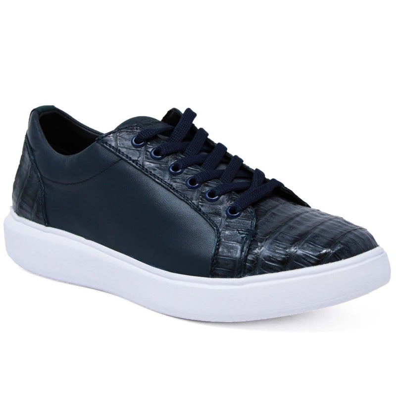 Men's Genuine Caiman Belly Skin and Leather Sneaker Casual Shoes Navy Color - Los Altos Boots