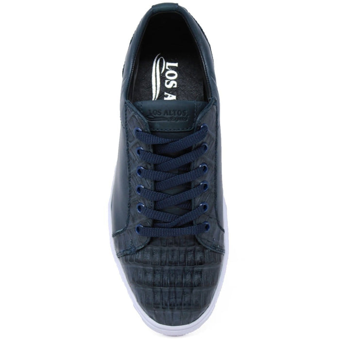 Men's Genuine Caiman Belly Skin and Leather Sneaker Casual Shoes Navy Color - Los Altos Boots
