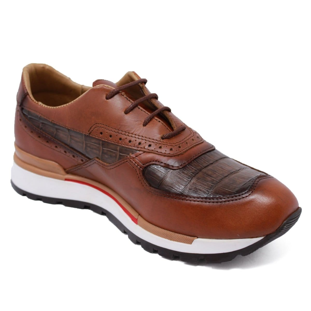Men's Genuine Caiman Belly Skin and Leather Tennis Casual Shoes Faded Brown Color - Los Altos Boots
