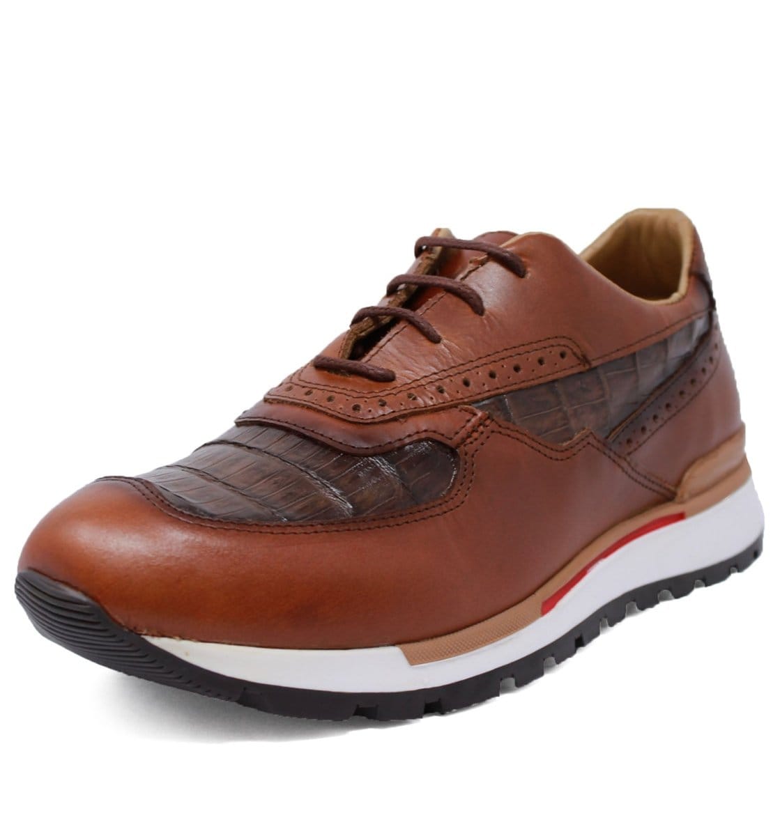 Men's Genuine Caiman Belly Skin and Leather Tennis Casual Shoes Faded Brown Color - Los Altos Boots
