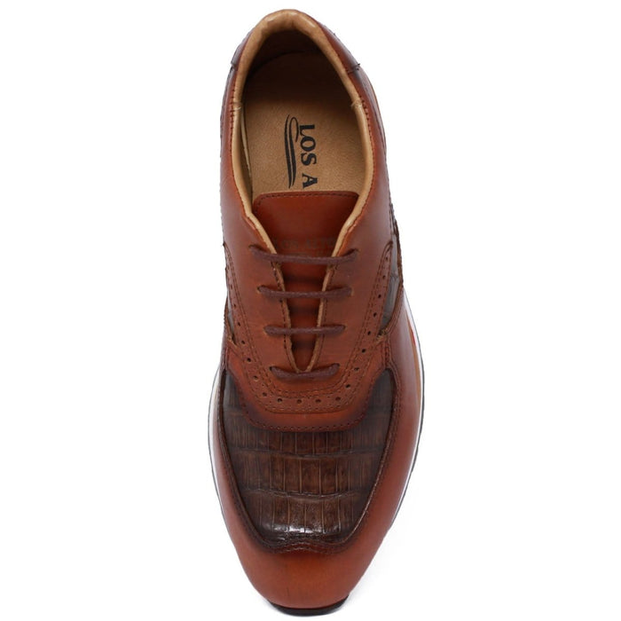 Men's Genuine Caiman Belly Skin and Leather Tennis Casual Shoes Faded Brown Color - Los Altos Boots