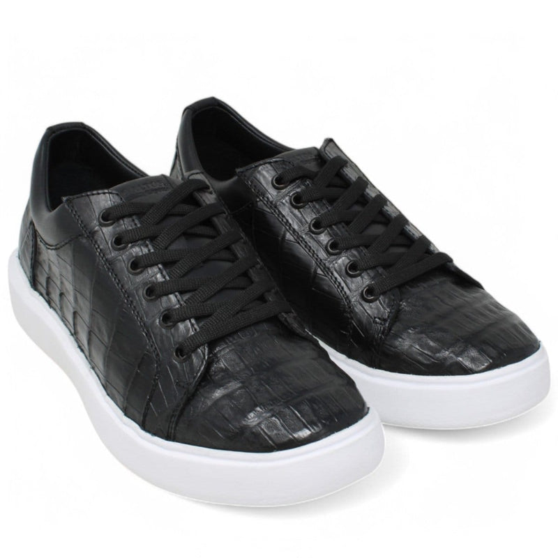 Men's Genuine Caiman Belly Skin Sneaker Casual Shoes Black Color - Los Altos Boots