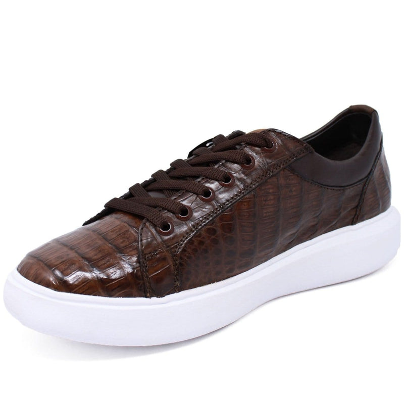 Men's Genuine Caiman Belly Skin Sneaker Casual Shoes Brown Color - Los Altos Boots