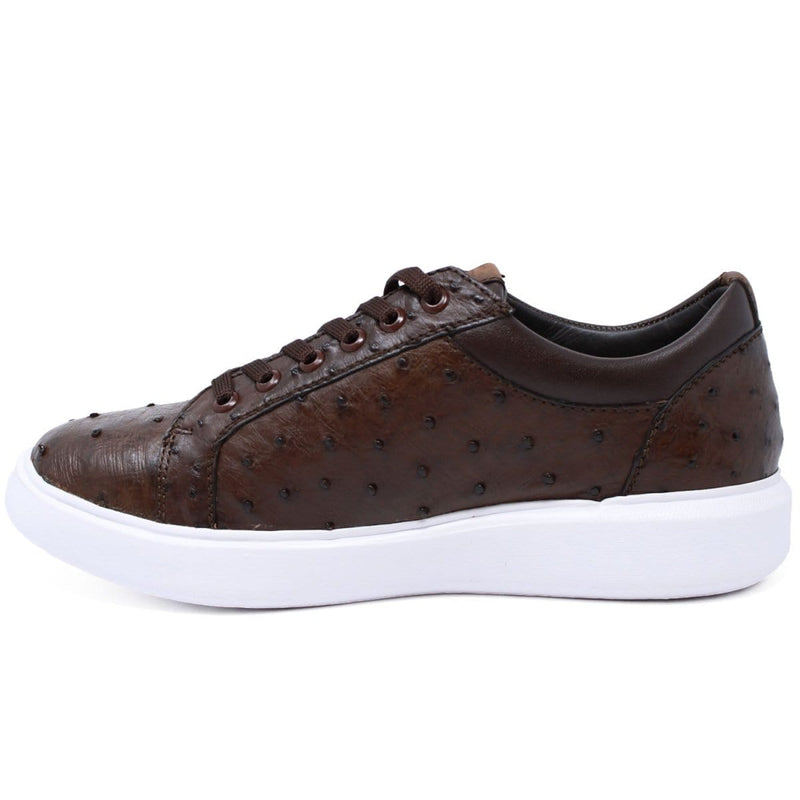 Men's Genuine Ostrich Skin Sneaker Casual Shoes Brown Color - Los Altos Boots