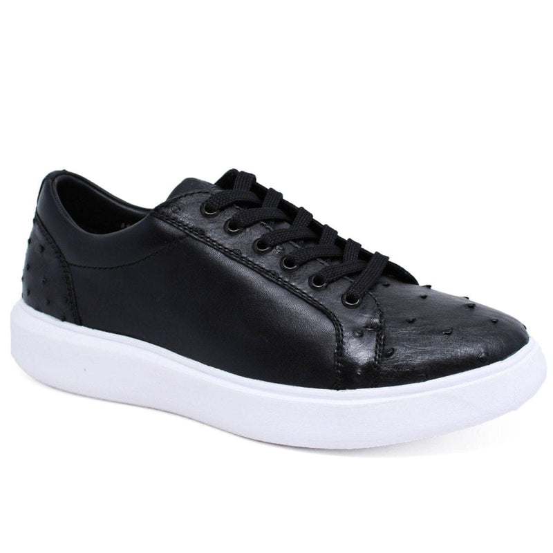 Men's Genuine Ostrich Skin and Leather Sneaker Casual Shoes Black Color - Los Altos Boots