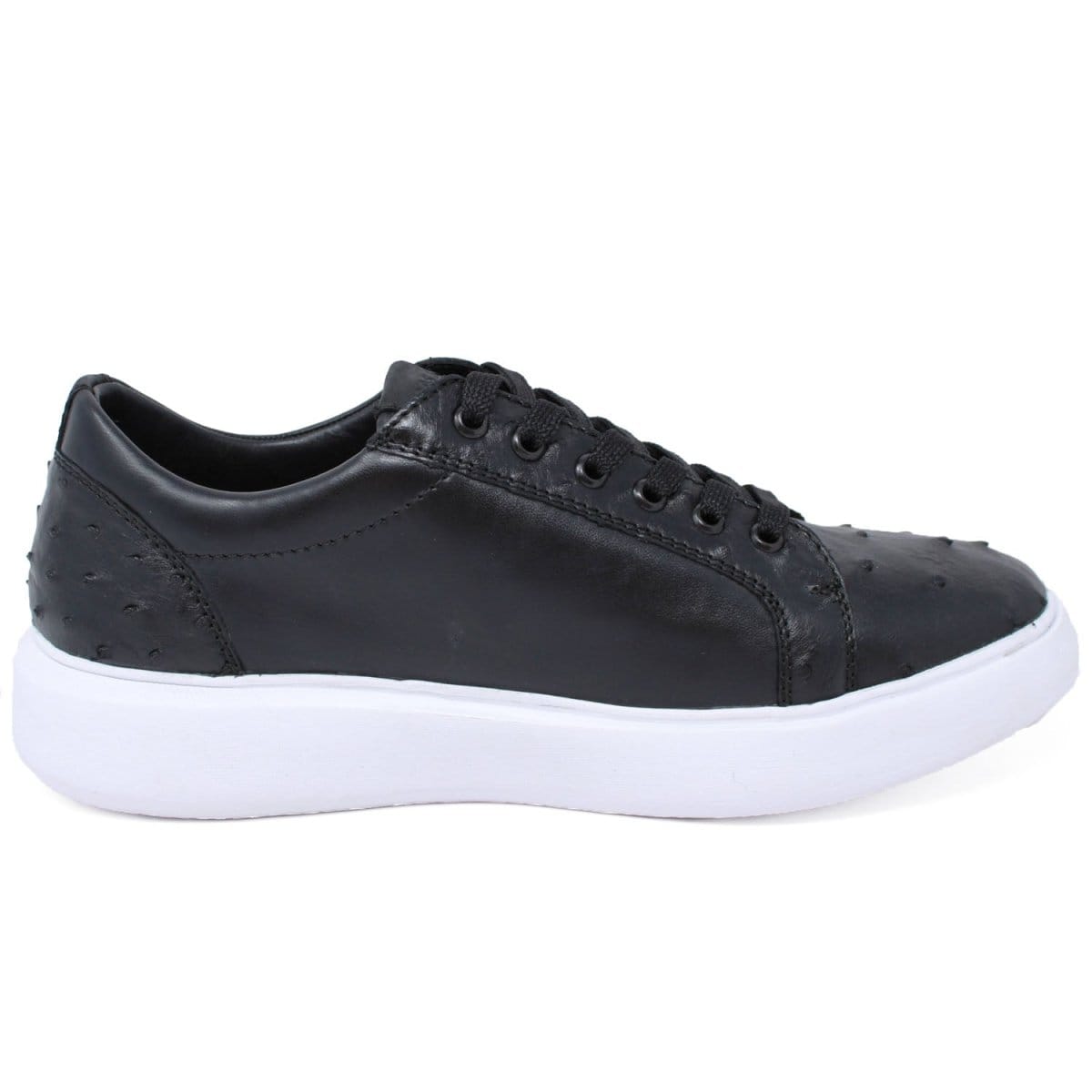 Men's Genuine Ostrich Skin and Leather Sneaker Casual Shoes Black Color - Los Altos Boots