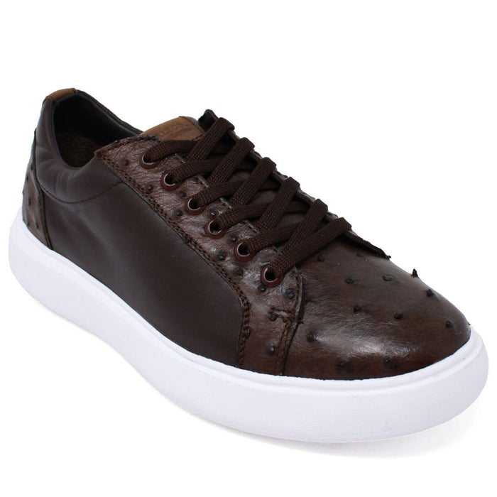 Men's Genuine Ostrich Skin and Leather Sneaker Casual Shoes Brown Color - Los Altos Boots