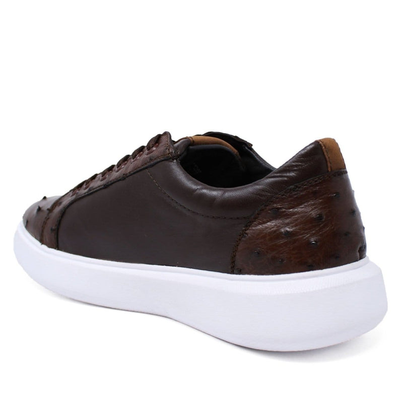Men's Genuine Ostrich Skin and Leather Sneaker Casual Shoes Brown Color - Los Altos Boots
