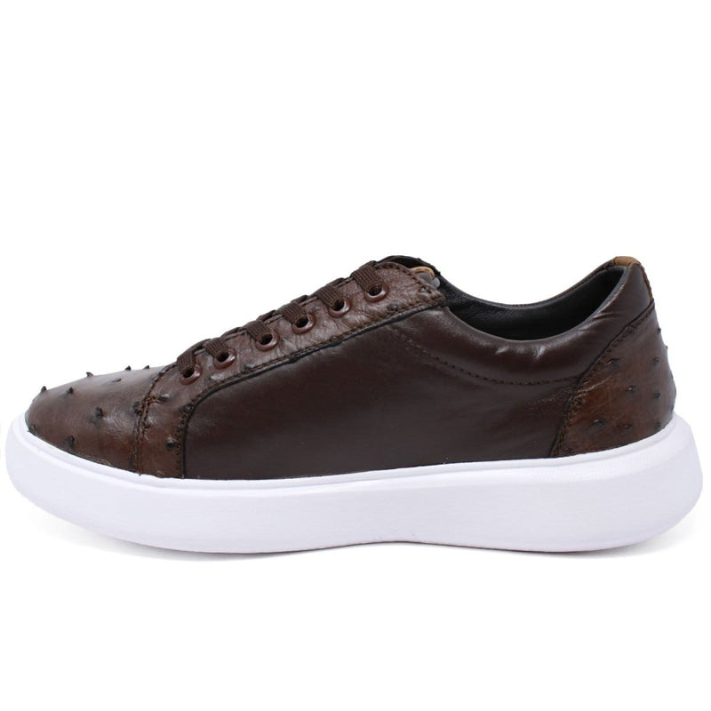 Men's Genuine Ostrich Skin and Leather Sneaker Casual Shoes Brown Color - Los Altos Boots