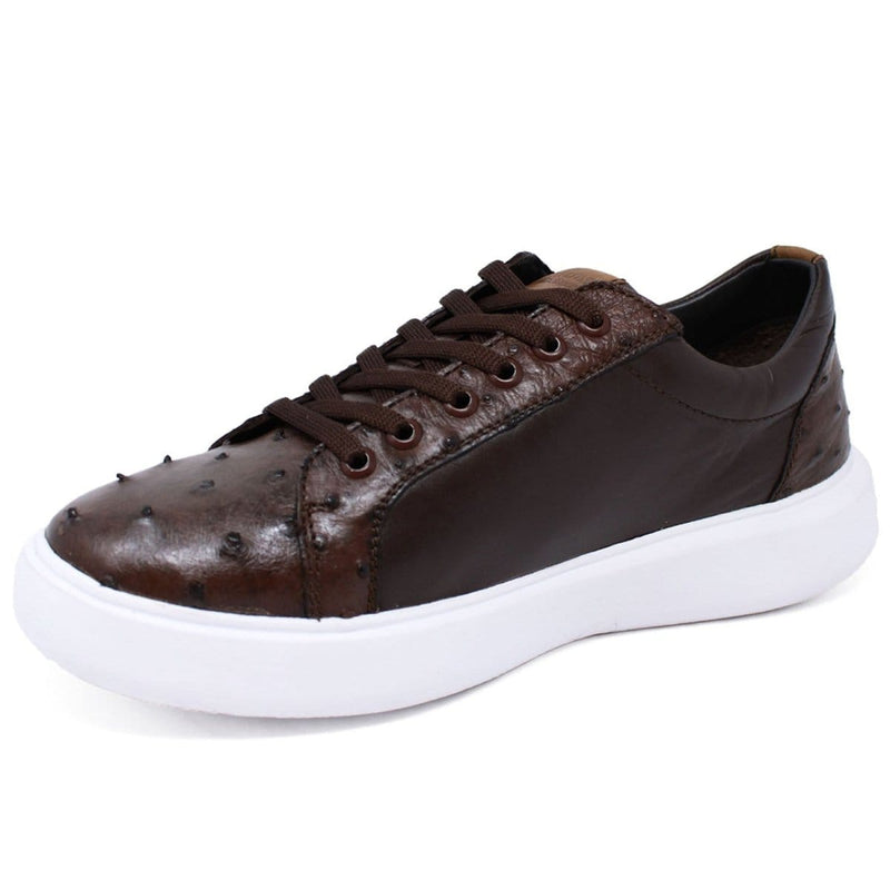 Men's Genuine Ostrich Skin and Leather Sneaker Casual Shoes Brown Color - Los Altos Boots