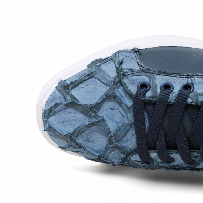 Men's Genuine Piraruccu Skin and Leather Sneaker Casual Shoes Denim Blue Color - Los Altos Boots