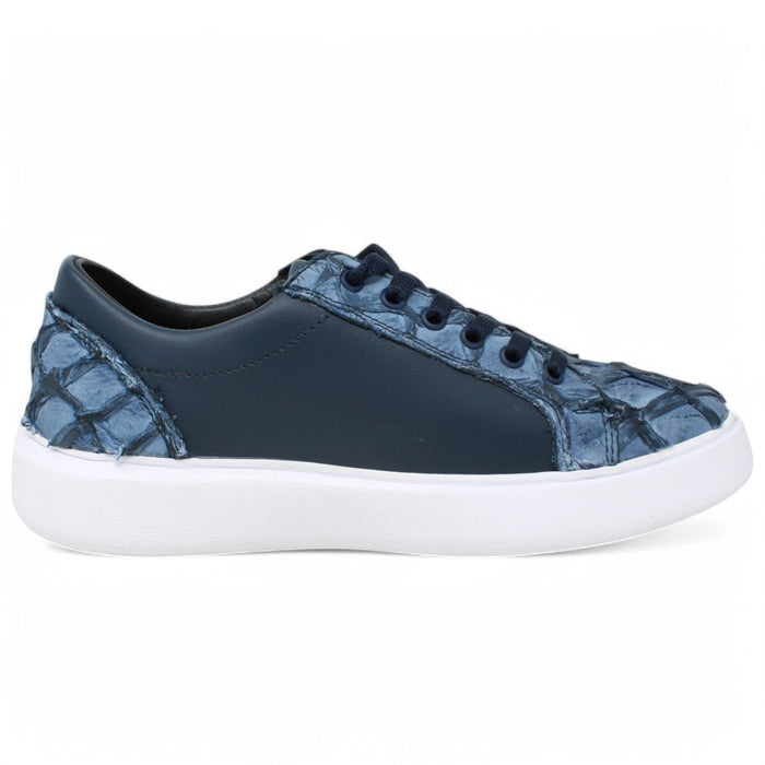 Men's Genuine Piraruccu Skin and Leather Sneaker Casual Shoes Denim Blue Color - Los Altos Boots