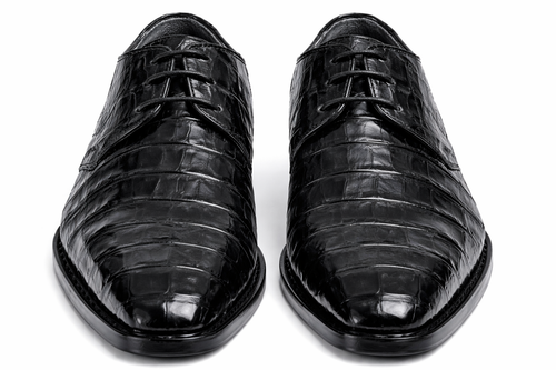 Los Altos Men's Black Crocodile Shoes Italian Toe